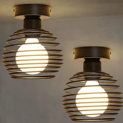 NETTLIFE Plafonnier vintage plafonnier 2 lampes de couloir rétro noir E27 max.40W Sans ampoules