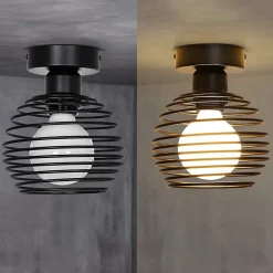 NETTLIFE Plafonnier vintage plafonnier 2 lampes de couloir rétro noir E27 max.40W Sans ampoules