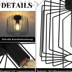 NETTLIFE Plafonnier Vintage E27 Lustre Cage Noire 27CM Lampe de Couloir Rétro en Métal