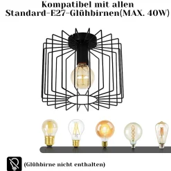 NETTLIFE Plafonnier Vintage E27 Lustre Cage Noire 27CM Lampe de Couloir Rétro en Métal
