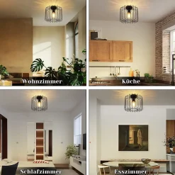 NETTLIFE Plafonnier Vintage E27 Lustre Cage Noire 27CM Lampe de Couloir Rétro en Métal