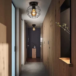 NETTLIFE Plafonnier Vintage en métal Industriel Lampe de Couloir Noir E27 Abat-Jour Lampe d'escalier rétro pour Chambre Salon