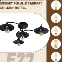 NETTLIFE Plafonnier Vintage E27 Rétro Noir Lampe Industrielle Couloir Lampe Intérieur Chambre Lampe Salle à Manger Éclairage