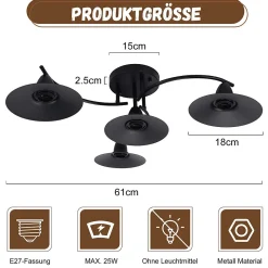 NETTLIFE Plafonnier Vintage E27 Rétro Noir Lampe Industrielle Couloir Lampe Intérieur Chambre Lampe Salle à Manger Éclairage