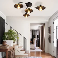 NETTLIFE Plafonnier Vintage E27 Rétro Noir Lampe Industrielle Couloir Lampe Intérieur Chambre Lampe Salle à Manger Éclairage