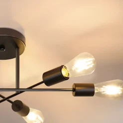 NETTLIFE Plafonnier Vintage 6 Ampoules Salon E27 Lustre Noir Rétro Lampe de Chambre à Coucher Style Rustique Lampe