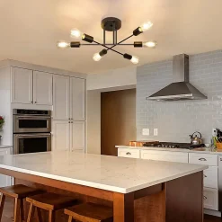 NETTLIFE Plafonnier Vintage 6 Ampoules Salon E27 Lustre Noir Rétro Lampe de Chambre à Coucher Style Rustique Lampe