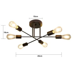 NETTLIFE Plafonnier Vintage 6 Ampoules Salon E27 Lustre Noir Rétro Lampe de Chambre à Coucher Style Rustique Lampe