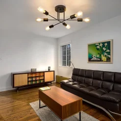 NETTLIFE Plafonnier Vintage 6 Ampoules Salon E27 Lustre Noir Rétro Lampe de Chambre à Coucher Style Rustique Lampe