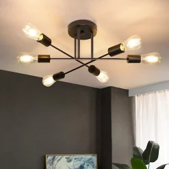 NETTLIFE Plafonnier Vintage 6 Ampoules Salon E27 Lustre Noir Rétro Lampe de Chambre à Coucher Style Rustique Lampe