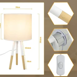 Nettlife Set de 1 lampe de table moderne, abat-jour en tissu, E27, max. 40W, blanc