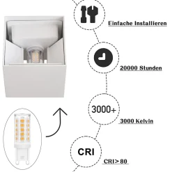 NETTLIFE Set de 2 Lampes Murales LED Ext, Blanc Chaud IP65, pour Maison, Chambre à Coucher, Cage d Escalier