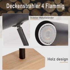 NETTLIFE Spot de plafond 4 flammes plafonnier en bois noirs GU10 orientable vintage