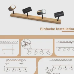 NETTLIFE Spot de plafond 4 flammes plafonnier en bois noirs GU10 orientable vintage