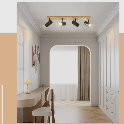 NETTLIFE Spot de plafond 4 flammes plafonnier en bois noirs GU10 orientable vintage