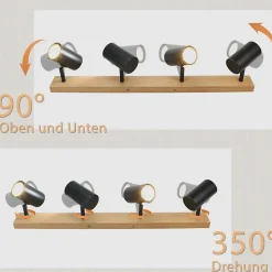 NETTLIFE Spot de plafond 4 flammes plafonnier en bois noirs GU10 orientable vintage