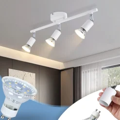 NETTLIFE Spot de plafond LED 3 ampoules plafonnier - plafonnier d'intérieur GU10 blanc chaud moderne