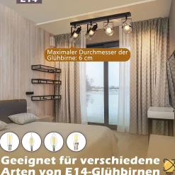 NETTLIFE Spot de plafond noirs 4 ampoules Plafonnier industriel vintage E14