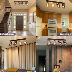 NETTLIFE Spot de plafond noirs 4 ampoules Plafonnier industriel vintage E14