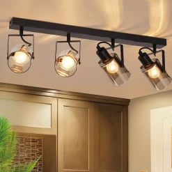 NETTLIFE Spot de plafond noirs 4 ampoules Plafonnier industriel vintage E14