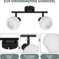 NETTLIFE Spot de plafond noir E14 intérieur vintage abat-jour en verre spot