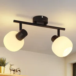 NETTLIFE Spot de plafond noir E14 intérieur vintage abat-jour en verre spot