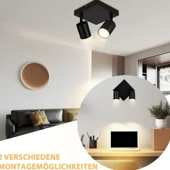 NETTLIFE Spot de plafond salon 2 ampoules noir GU10 plafonnier pivotant spot intérieur moderne pour chambre cuisine