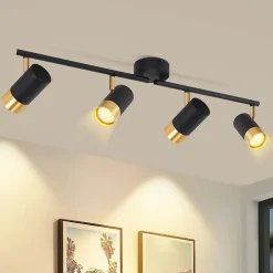 NETTLIFE Spot de plafond GU10 lampe de couloir noir doré orientable vintage