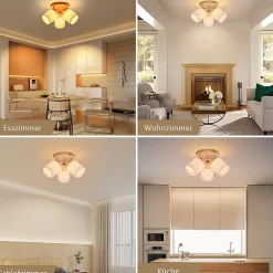 NETTLIFE Spot de plafond 3 Ampoules rond bois Plafonnier LED E14 spot