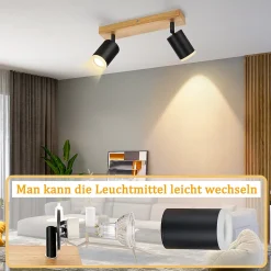 NETTLIFE Spot de plafond noir GU10 spot mural en bois vintage pivotant sans ampoule industriel