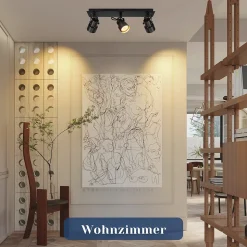 NETTLIFE Spot de Plafond Noir Plafonnier Vintage GU10 Lampe de Cuisine pour Orientable 3 Flammes Vintage