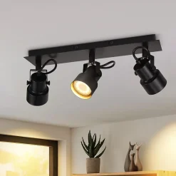 NETTLIFE Spot de Plafond Noir Plafonnier Vintage GU10 Lampe de Cuisine pour Orientable 3 Flammes Vintage
