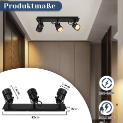 NETTLIFE Spot de Plafond Noir Plafonnier Vintage GU10 Lampe de Cuisine pour Orientable 3 Flammes Vintage