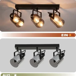 NETTLIFE Spot de plafond Spots de plafond noirs 3 ampoules E14 spots verre