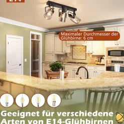 NETTLIFE Spot de plafond Spots de plafond noirs 3 ampoules E14 spots verre