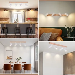 NETTLIFE Spot de plafond 4 flammes bois noir vintage GU10 plafonnier orientable lampe de couloir orientable