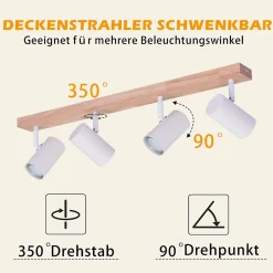 NETTLIFE Spot de plafond 4 flammes bois noir vintage GU10 plafonnier orientable lampe de couloir orientable