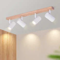NETTLIFE Spot de plafond 4 flammes bois noir vintage GU10 plafonnier orientable lampe de couloir orientable