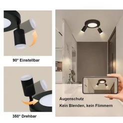 NETTLIFE Spot de plafond 2 ampoules noir 3000K protection des yeux installation facile orientable GU10