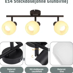 NETTLIFE Spot de plafond noir E14 abat-jour en verre vintage d'intérieur Spot moderne pour chambre à coucher salon