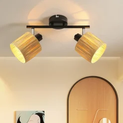 NETTLIFE Spot De Plafond 2 Flammes E14 Noir Naturel Plafonnier Papier Salon