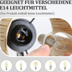 NETTLIFE Spot De Plafond 2 Flammes E14 Noir Naturel Plafonnier Papier Salon