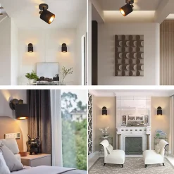 NETTLIFE Spot de Plafond MAX.40W Plafonnier Noir Vintage E14 Spot Mural Écran en Tissu pour Salon Chambre,Sans Ampoule