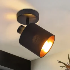 NETTLIFE Spot de Plafond MAX.40W Plafonnier Noir Vintage E14 Spot Mural Écran en Tissu pour Salon Chambre,Sans Ampoule