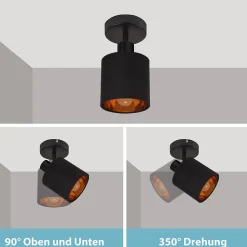 NETTLIFE Spot de Plafond MAX.40W Plafonnier Noir Vintage E14 Spot Mural Écran en Tissu pour Salon Chambre,Sans Ampoule