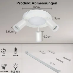 NETTLIFE Spot de plafond 3 ampoules GU10 20W chambre 3000k lampe de cuisine métal orientable
