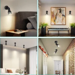 NETTLIFE Spot de plafond LED 1 ampoule noir salon plafonnier orientable GU10 spot lampe moderne