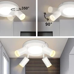 NETTLIFE Spot de plafond 4 ampoules rond 20W 3000K GU10 installation facile blanc chaud orientable moderne