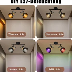 NETTLIFE Spot de plafond 2 flammes vintage noir E27 orientable lampe de couloir rétro métal industriel