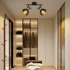 NETTLIFE Spot de plafond 2 flammes vintage noir E27 orientable lampe de couloir rétro métal industriel